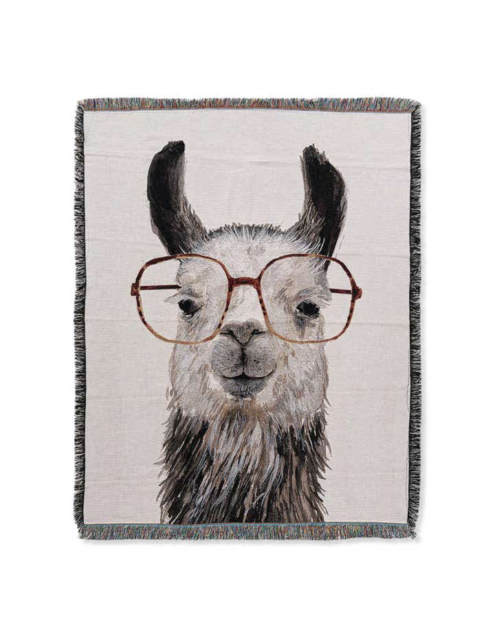 135cm x 185cm Llama With Glasses Throw Plaid