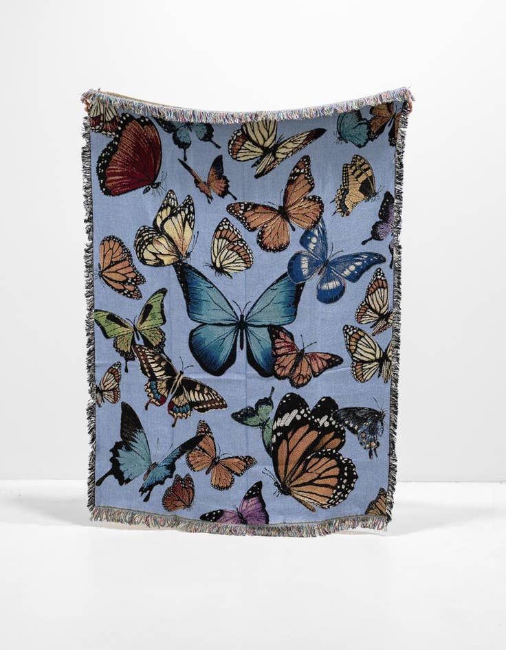 Detail image of 4' 6 x 6' Fluttering Butterflies Light Blue Throw Blanket