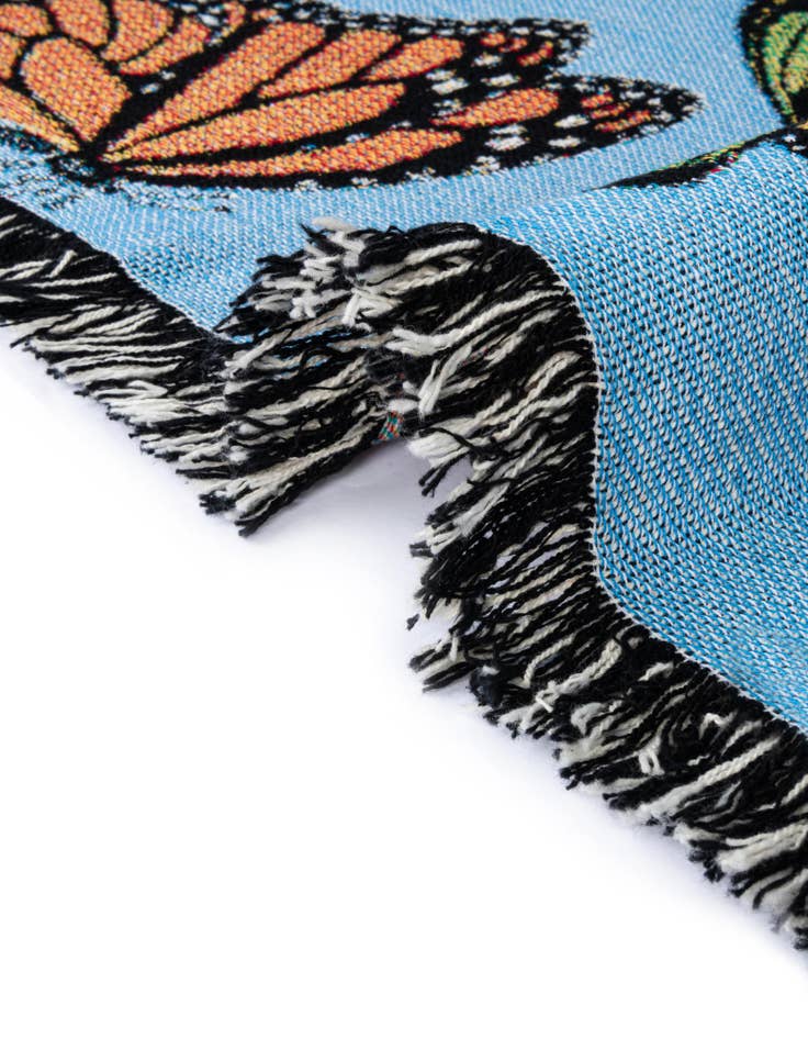 Detail image of 4' 6 x 6' Fluttering Butterflies Light Blue Throw Blanket