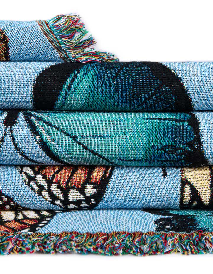 135cm x 185cm Fluttering Butterflies Light Blue Throw Blanket