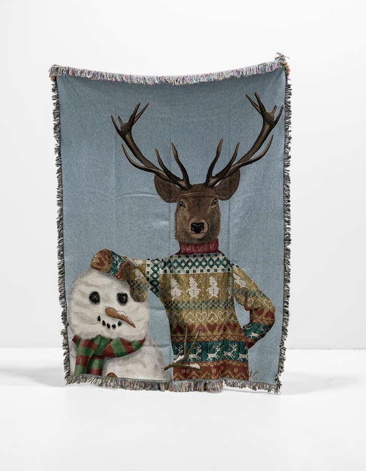 135cm x 185cm Deer and Snowman Kuscheldecke