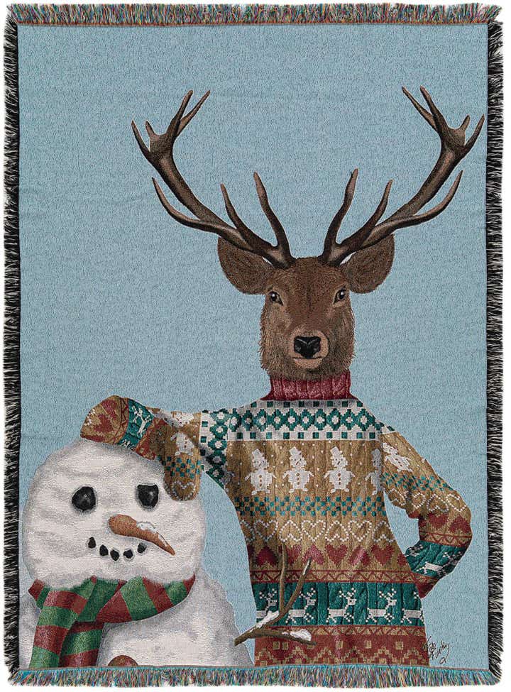 135cm x 185cm Deer and Snowman Kuscheldecke