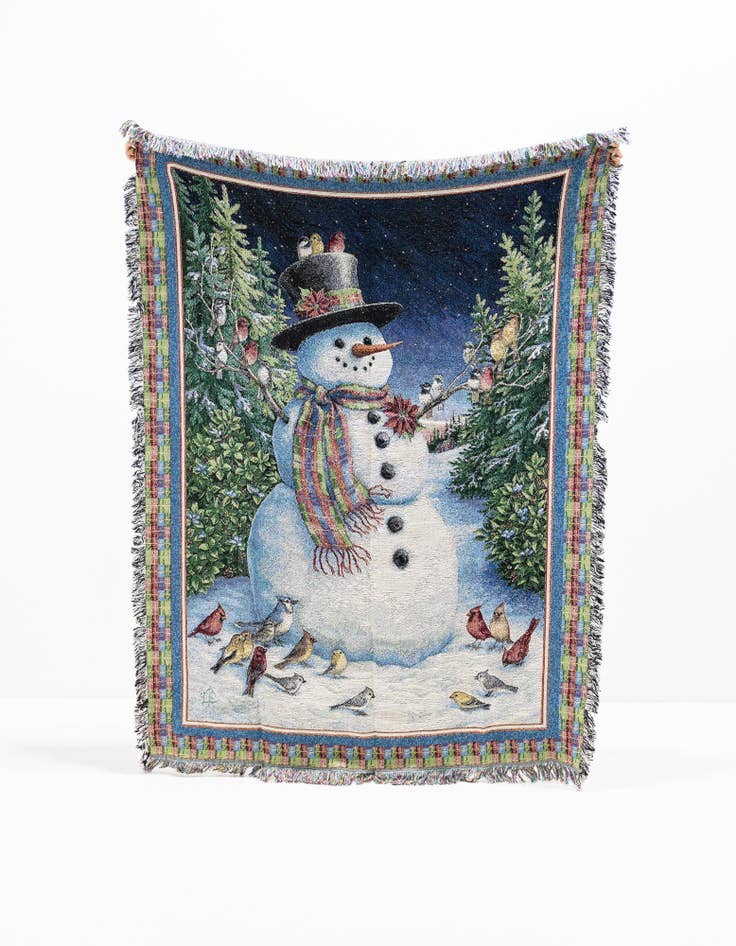 Detail image of 4' 6 x 6' Plaid Snowman Throw Blanket