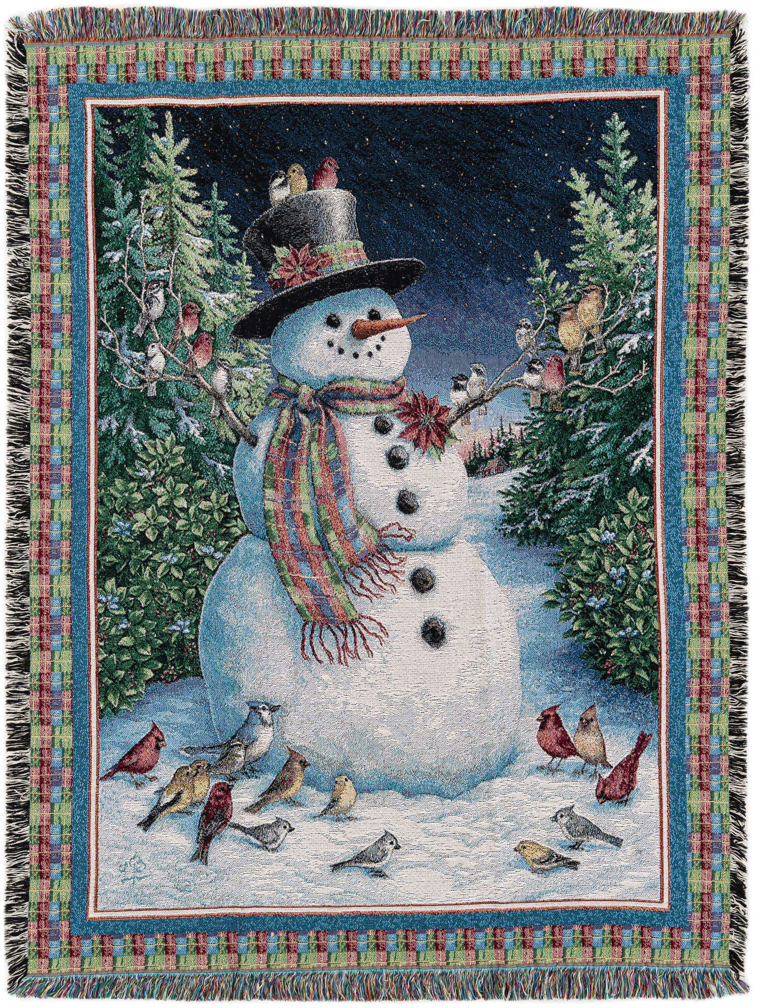 4' 6 x 6' Plaid Snowman Throw Blanket