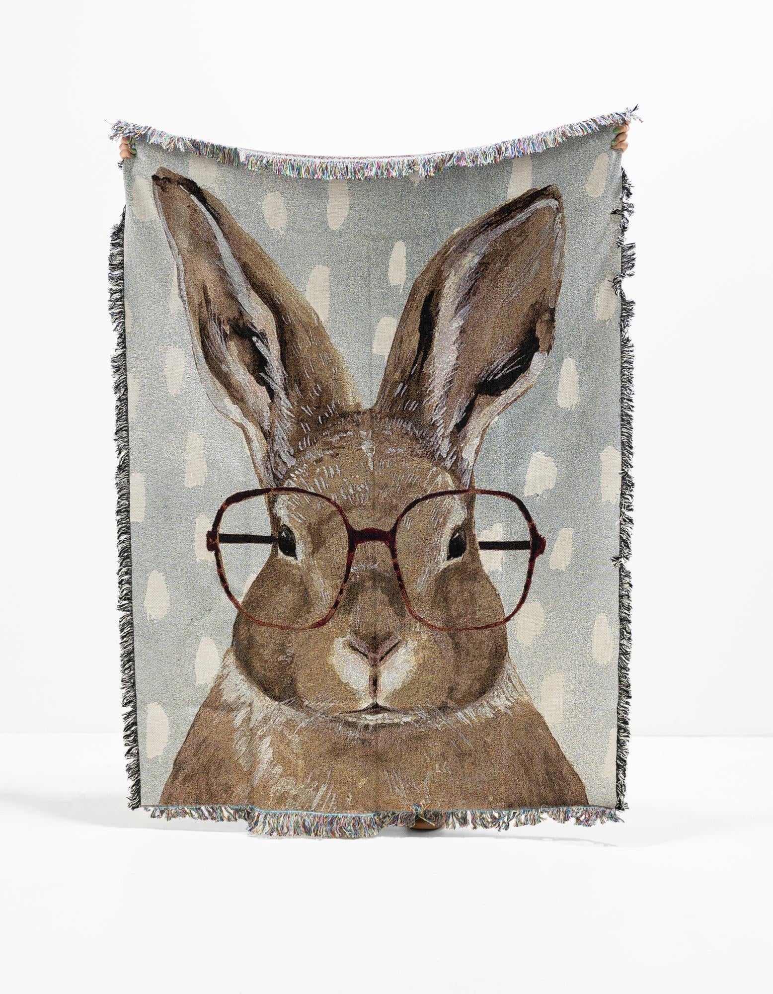 4' 6 x 6' Bunny with Glasses Throw Blanket