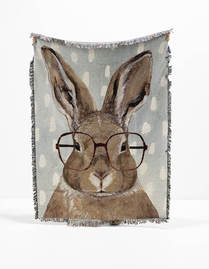 Detail image of 4' 6 x 6' Bunny with Glasses Throw Blanket