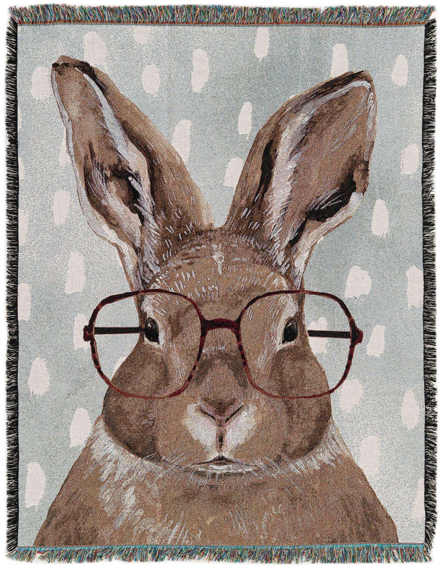 Primary image 4' 6 x 6' Bunny with Glasses Throw Blanket
