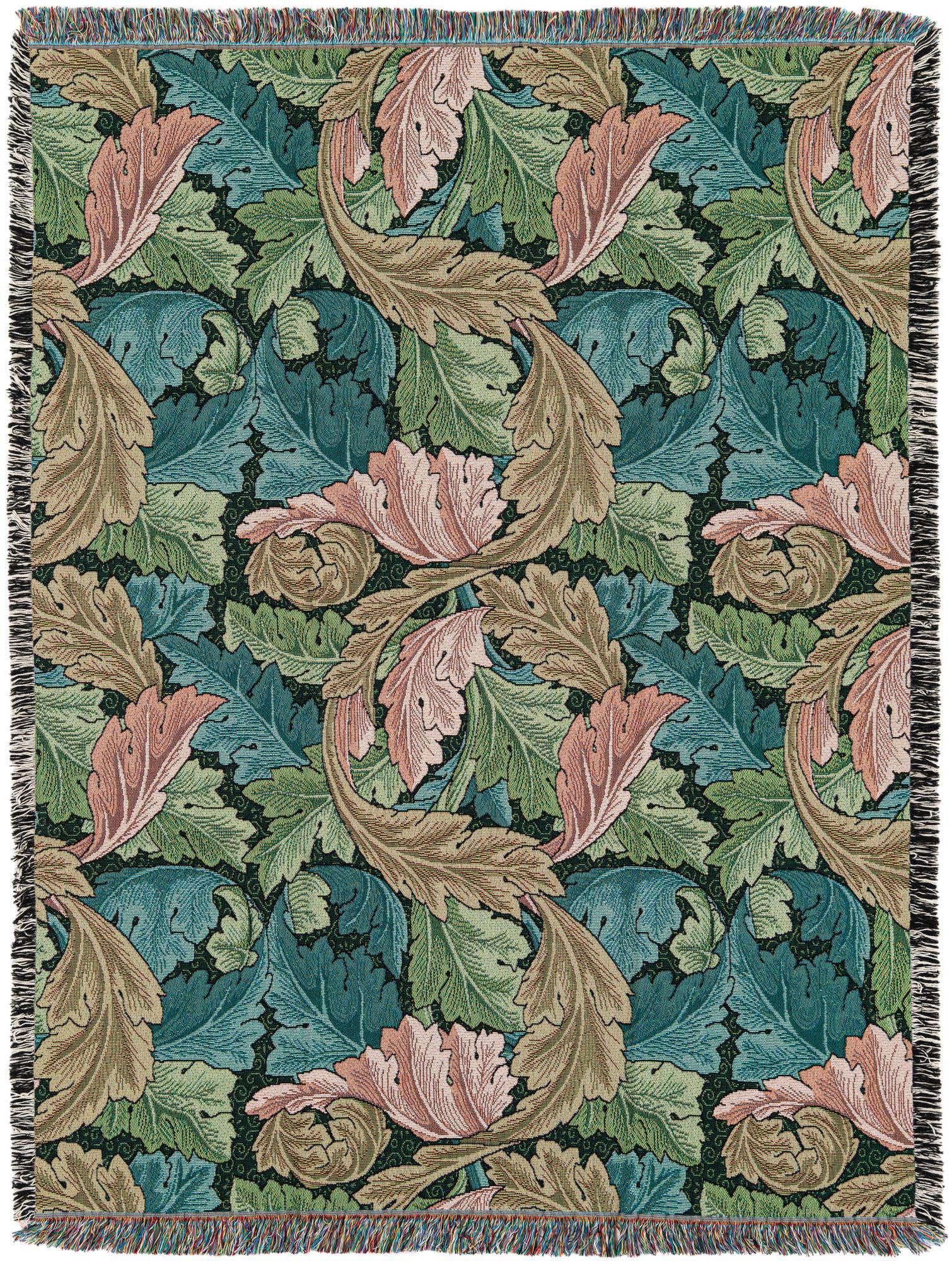 Primary image 4' 6 x 6' William Morris Acanthus Leaves Forest Throw Blanket