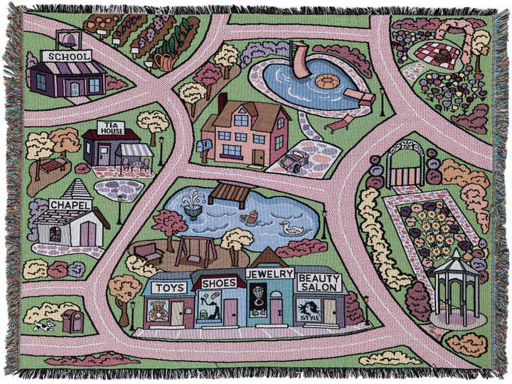 4' 6 x 6' Road Play Mat Pink Throw Blanket