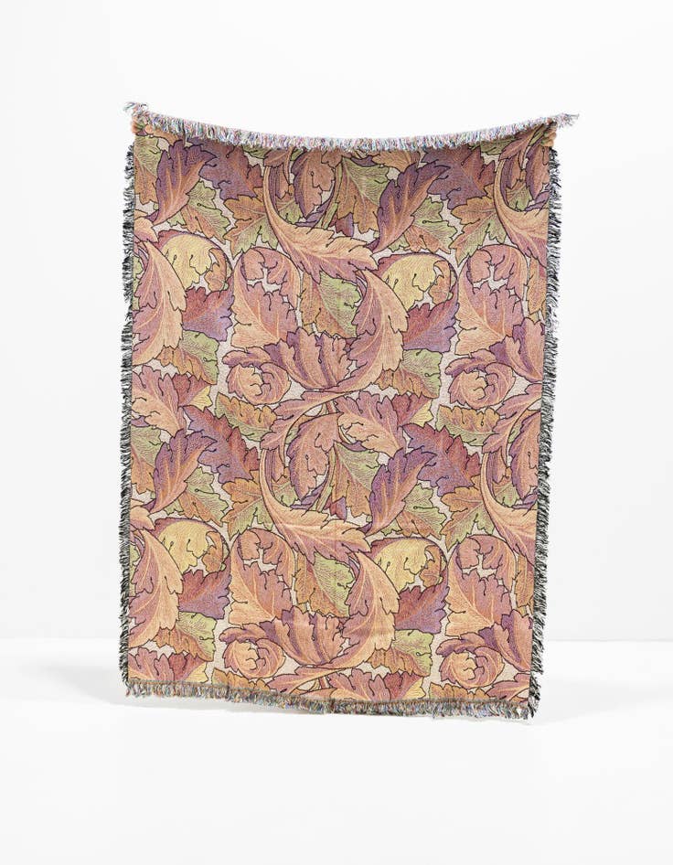 Detail image of 4' 6 x 6' William Morris Acanthus Leaves Sherbet Throw Blanket