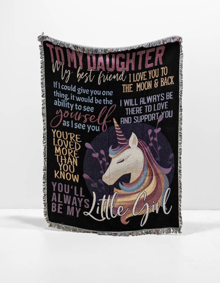 Detail image of 4' 6 x 6' To My Daughter Colorful Unicorn Throw Blanket