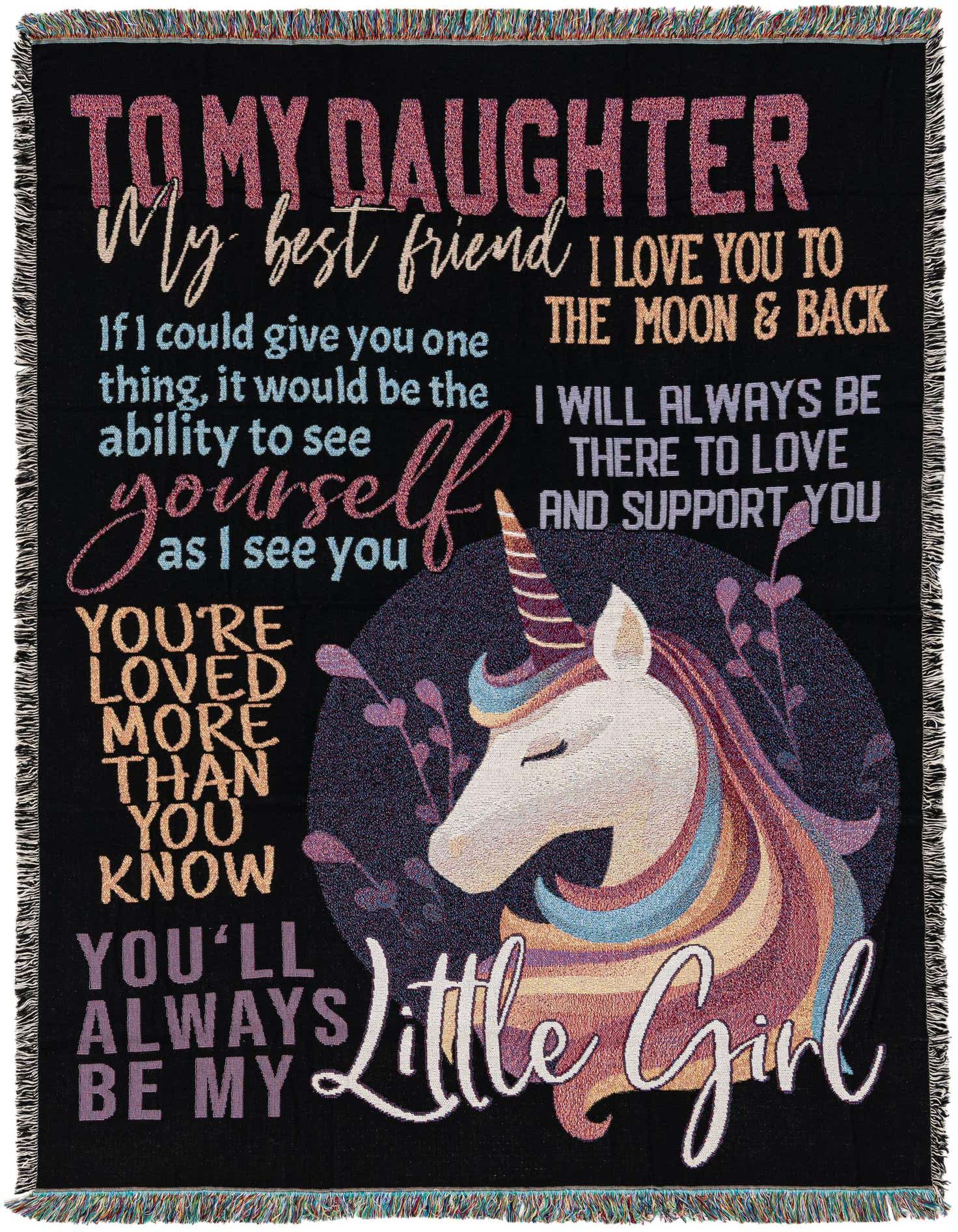 Primary image 4' 6 x 6' To My Daughter Colorful Unicorn Throw Blanket
