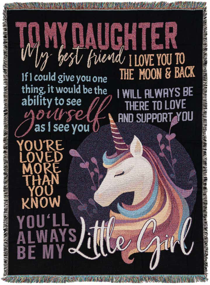 135cm x 185cm To My Daughter Colorful Unicorn Throw Blanket