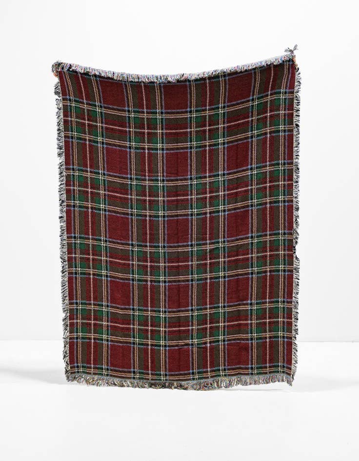 Detail image of 4' 6 x 6' Stewart Royal Plaid Throw Blanket