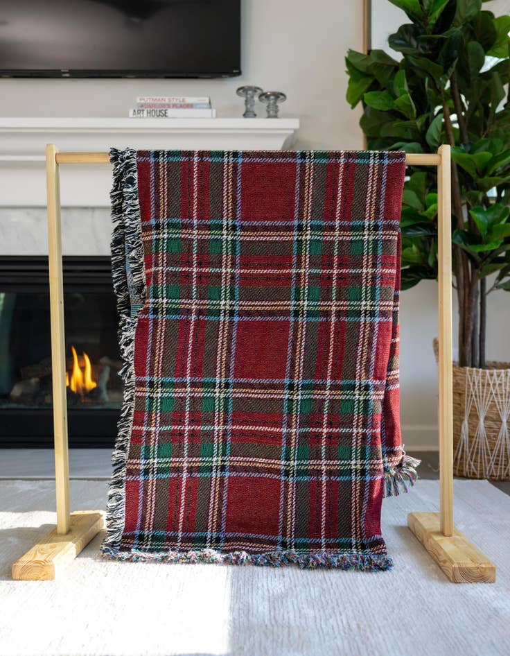 Detail image of 4' 6 x 6' Stewart Royal Plaid Throw Blanket