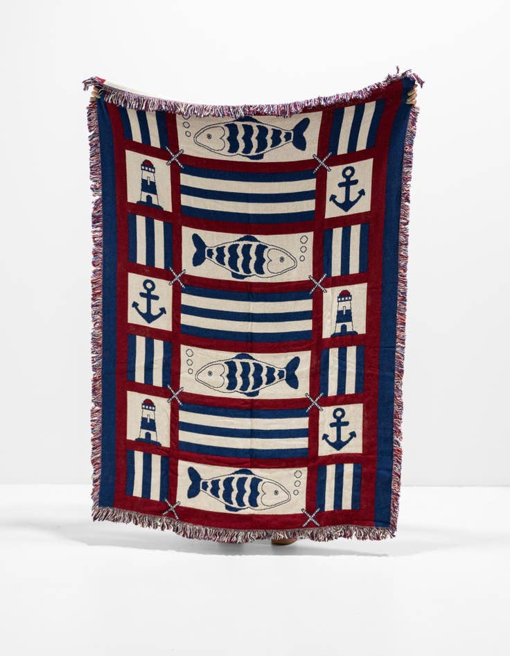 Detail image of 4' x 5' 9 Nautical Fish Throw Blanket