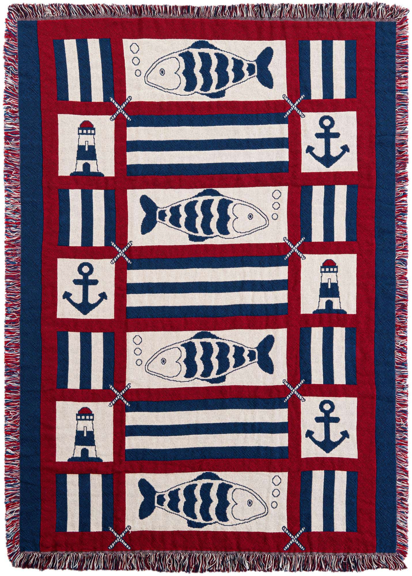 4' x 5' 9 Nautical Fish Throw Blanket