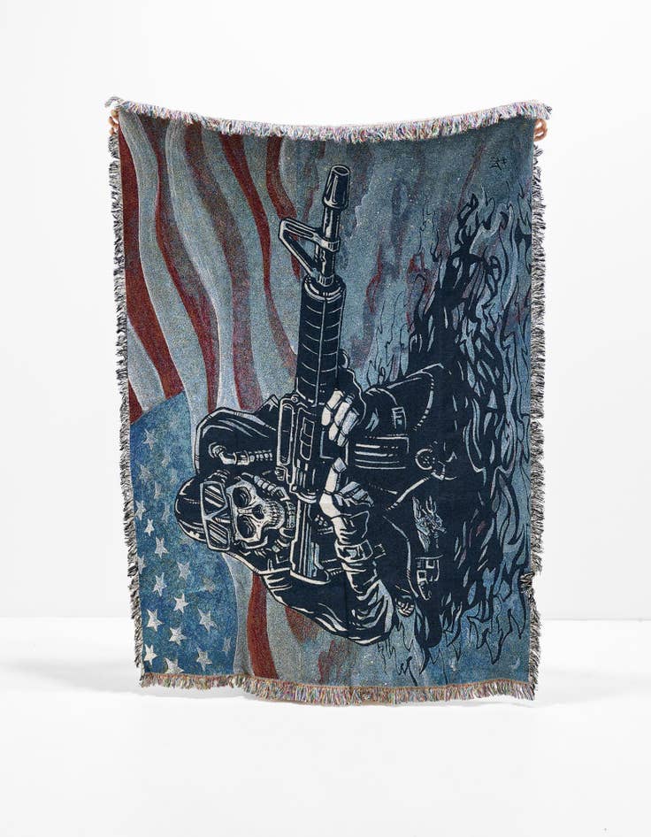 Detail image of 4' 6 x 6' US Navy Seal Skeleton Throw Blanket