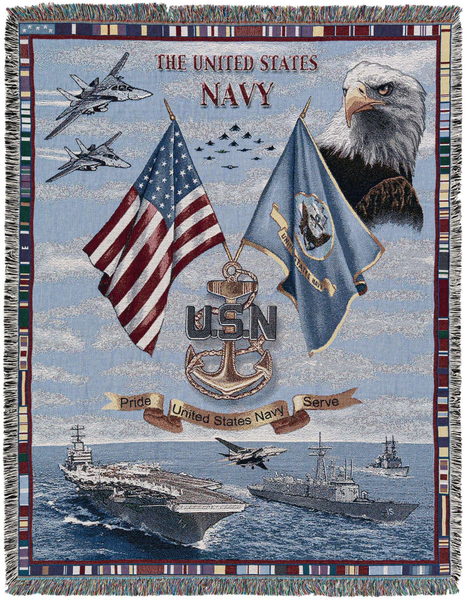 Primary image 4' 6 x 6' US Navy Throw Blanket