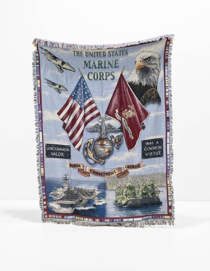Detail image of 4' 6 x 6' Land Sea Air Marine Corps Throw Blanket