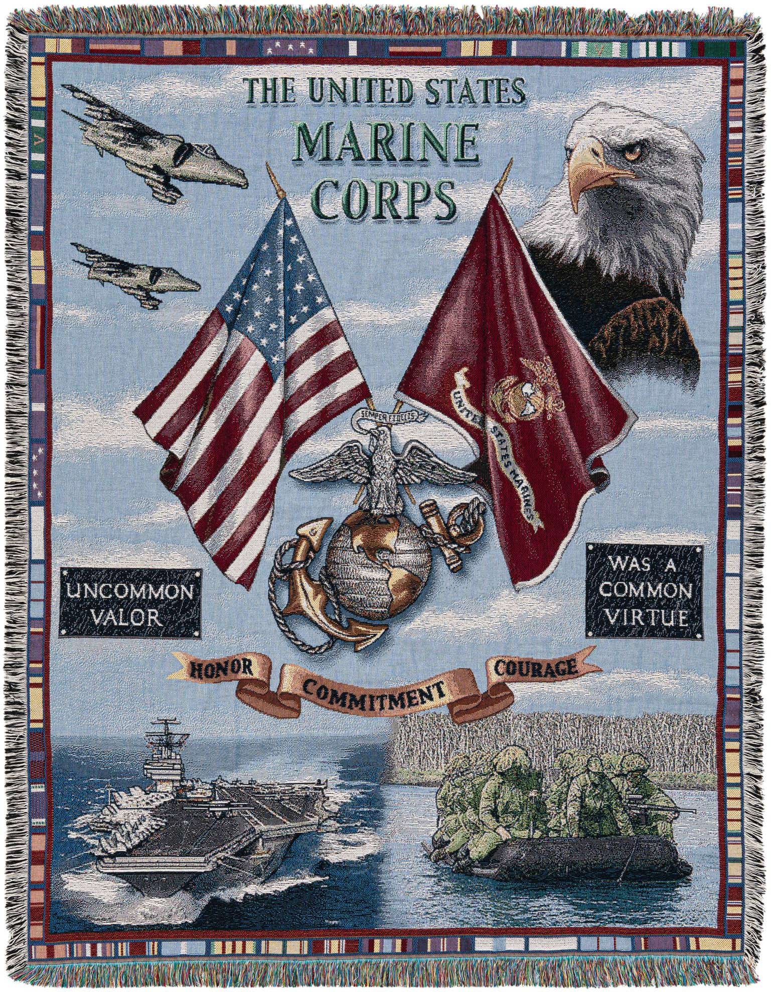 Primary image 4' 6 x 6' Land Sea Air Marine Corps Throw Blanket