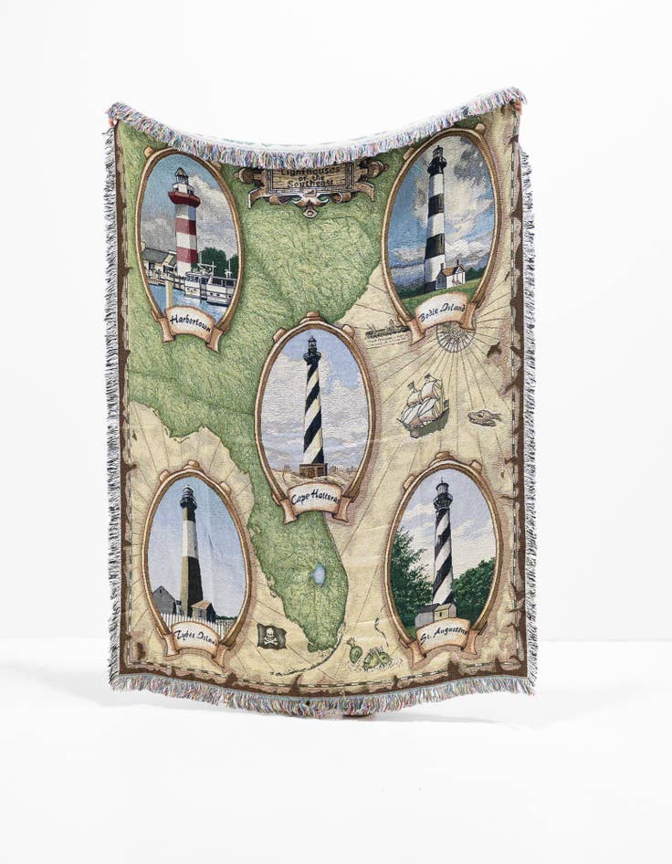 Detail image of 4' 6 x 6' Lighthouses of the Southeast II Throw Blanket