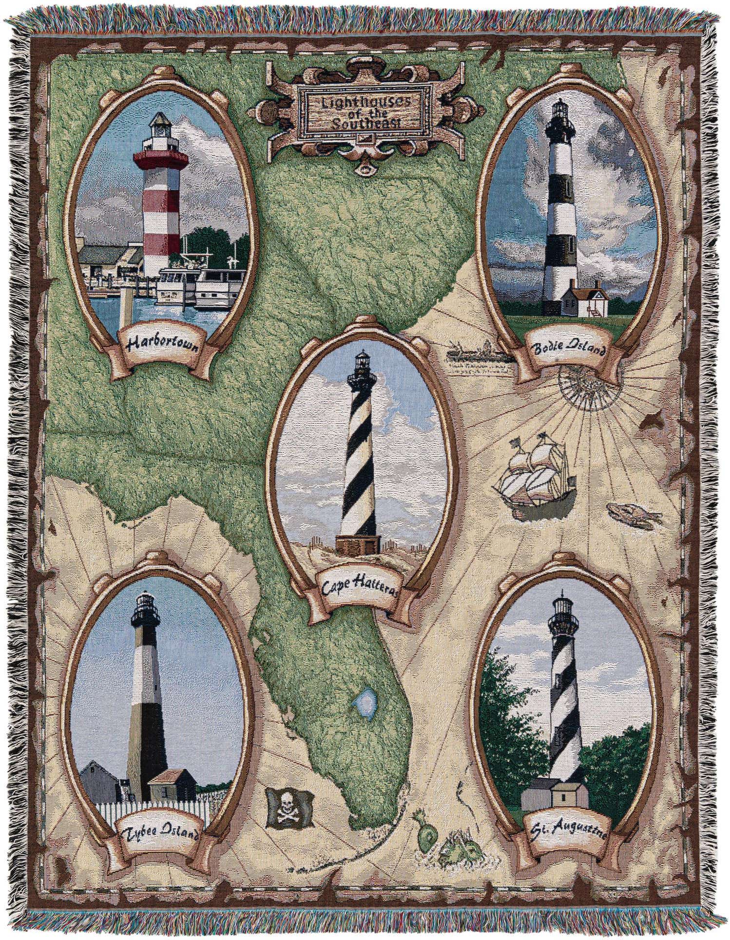 Primary image 4' 6 x 6' Lighthouses of the Southeast II Throw Blanket
