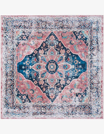 Abilene · Medallion Washable Rug, navy and pink