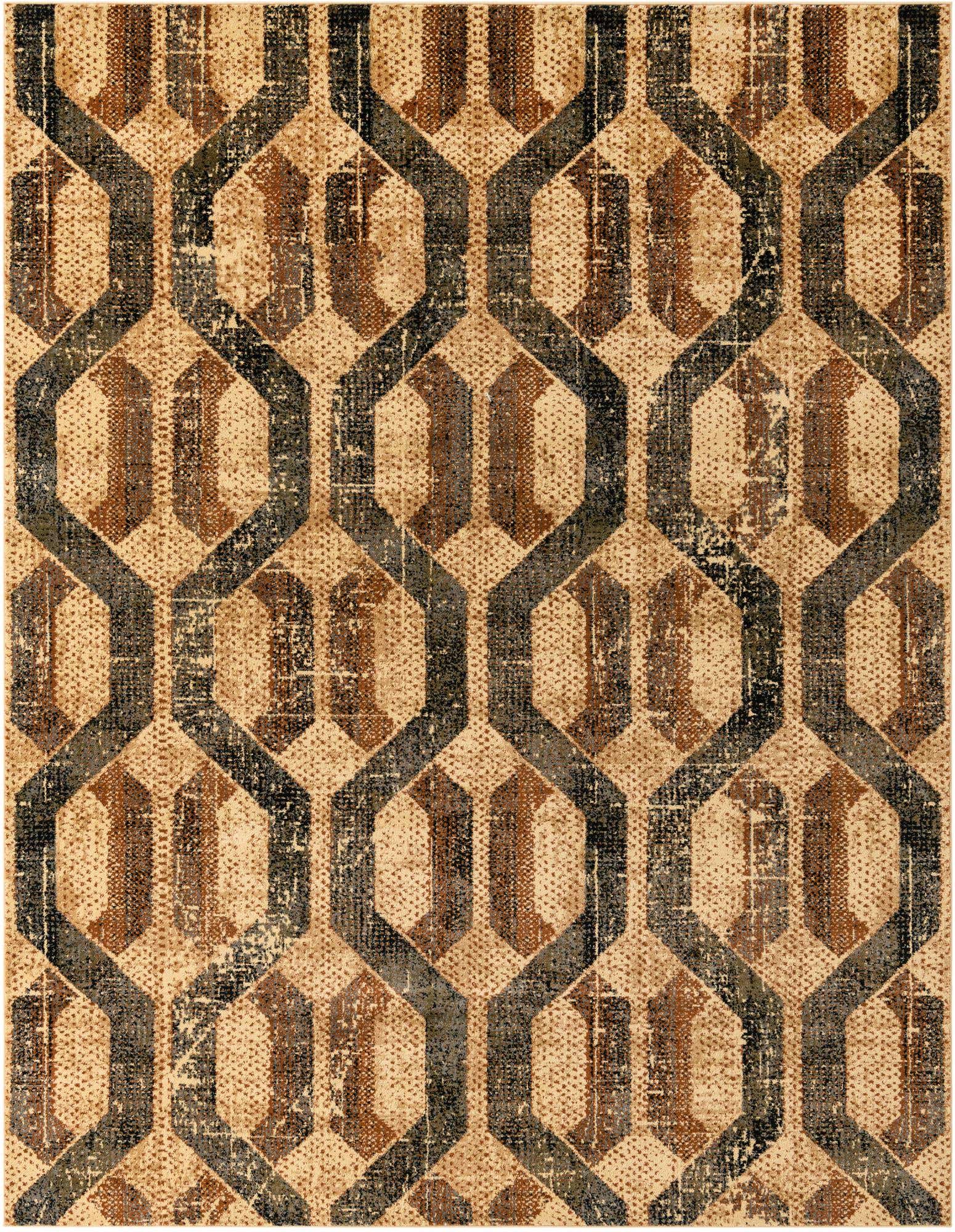 7' 10 x 10' Acadia · Geometric lattice rug, beige and brown