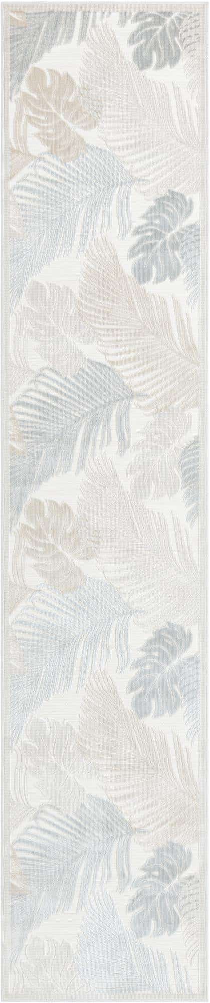 2' 7 x 12' Adirondack · Tropical leaf Outdoor Rug, gray and ivory