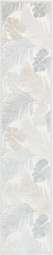 2' 7 x 12' Adirondack · Tropical leaf Outdoor Rug, gray and ivory