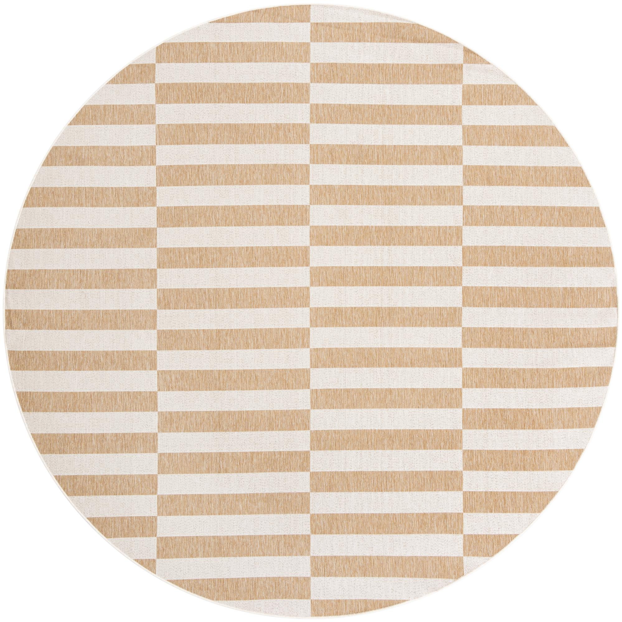 Ainsley · Striped geometric Outdoor Rug, taupe and ivory