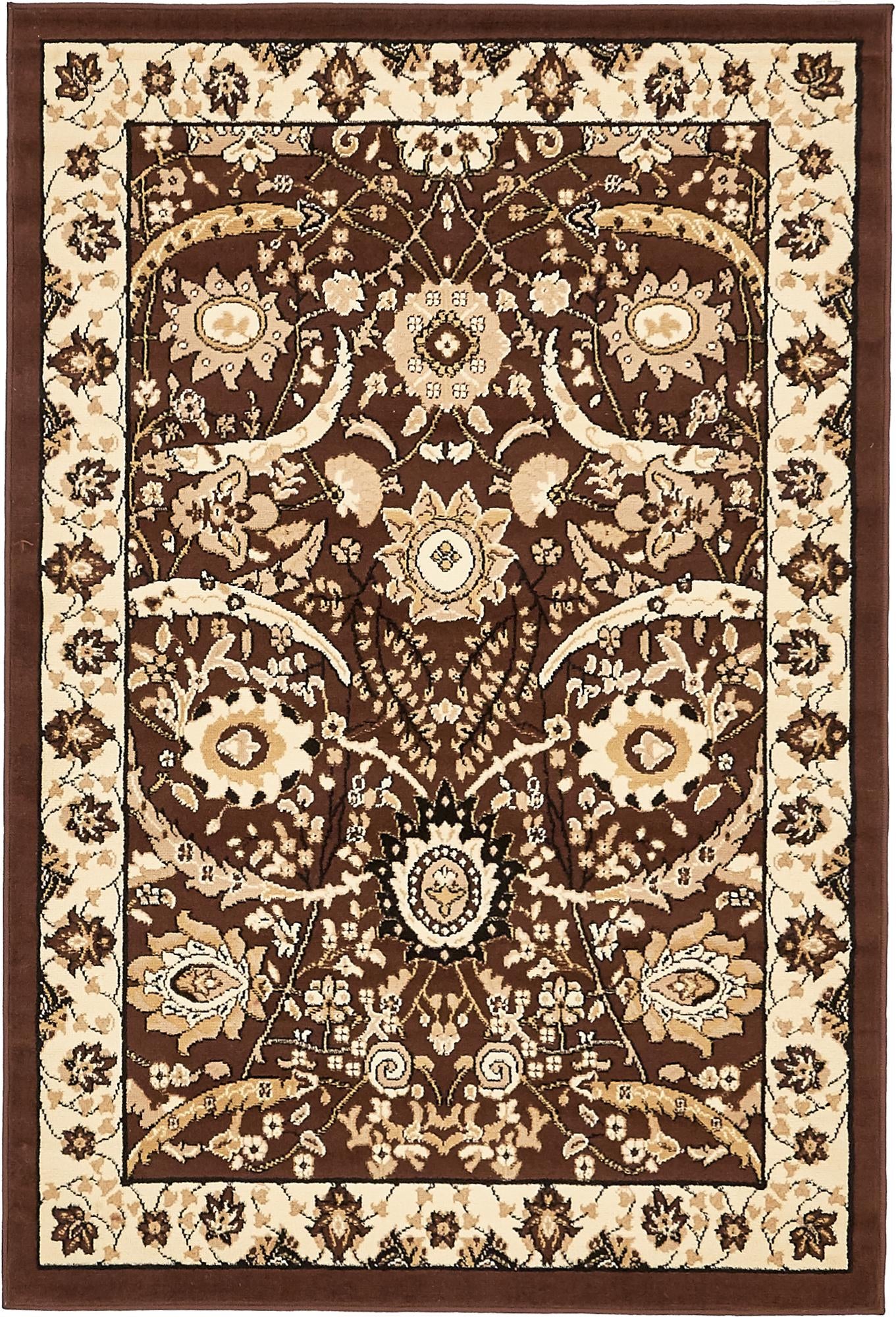 4' x 6' Akers · Traditional floral rug, brown and cream