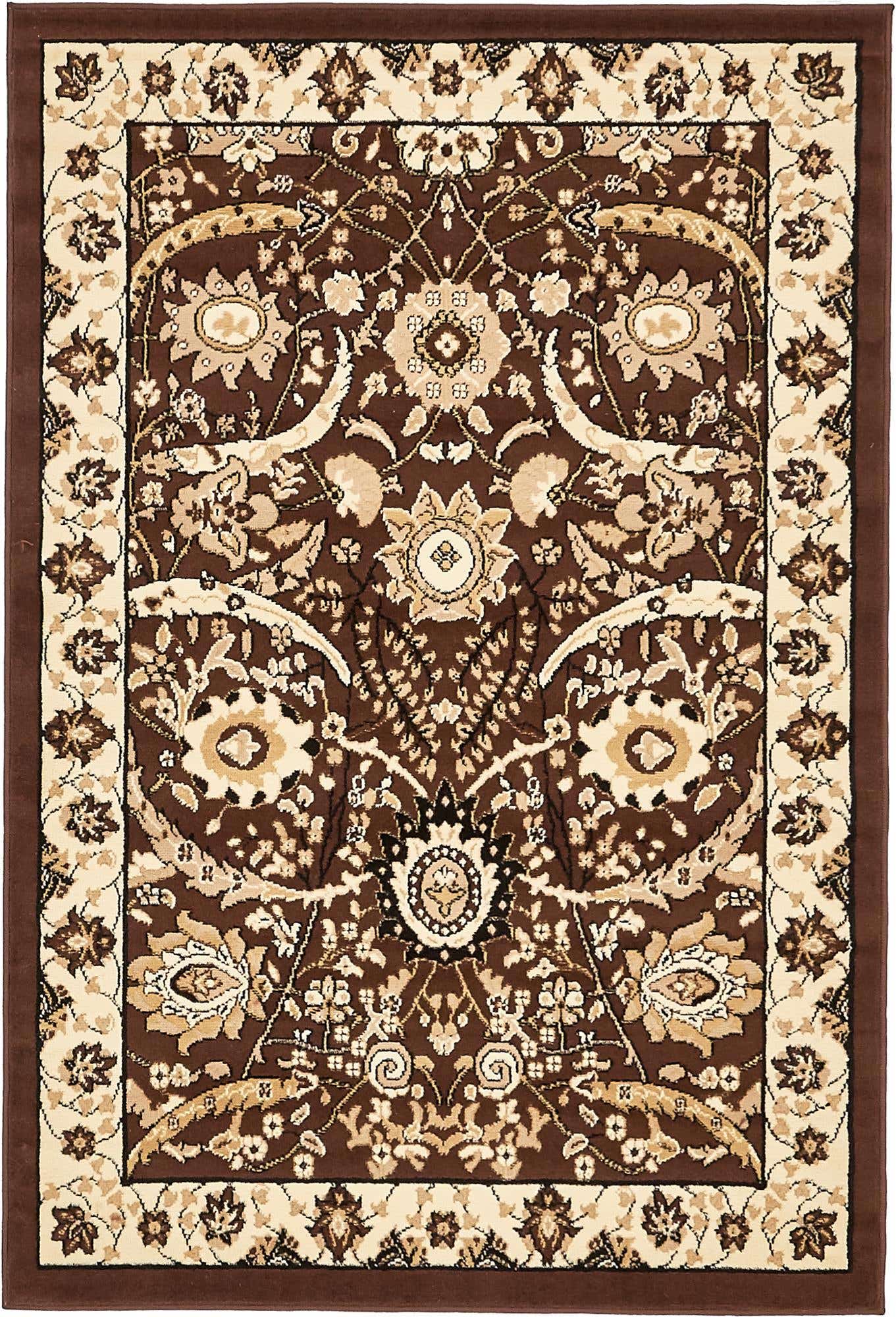4' x 6' Akers · Traditional floral rug, brown and cream