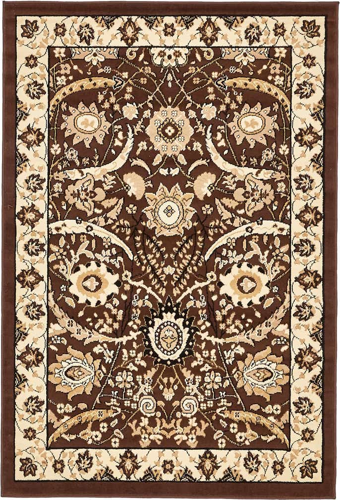 4' x 6' Akers · Traditional floral rug, brown and cream