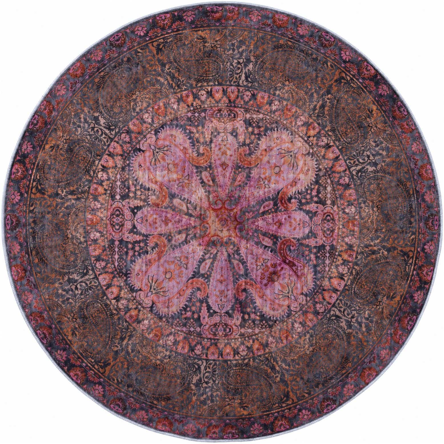 6' x 6' Alamosa · Paisley medallion rug, pink and charcoal