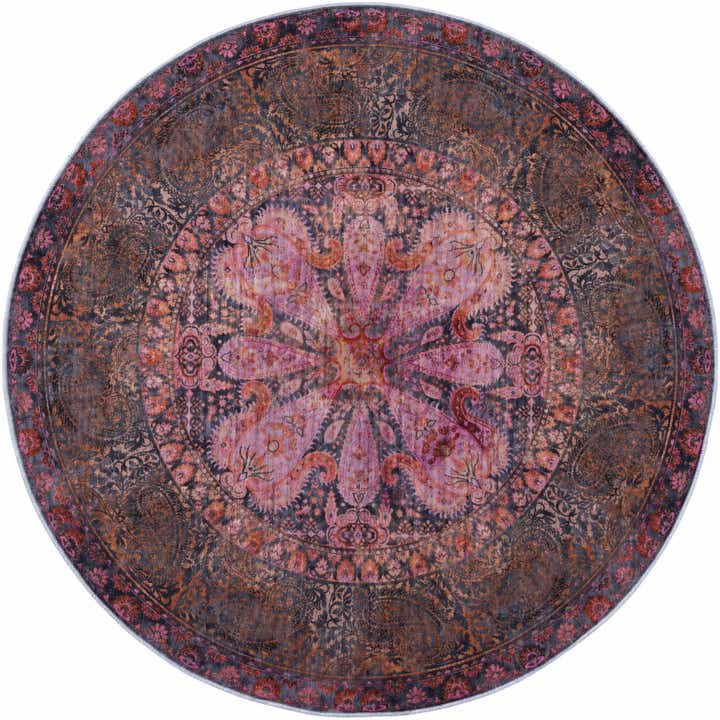 6' x 6' Alamosa · Paisley medallion rug, pink and charcoal