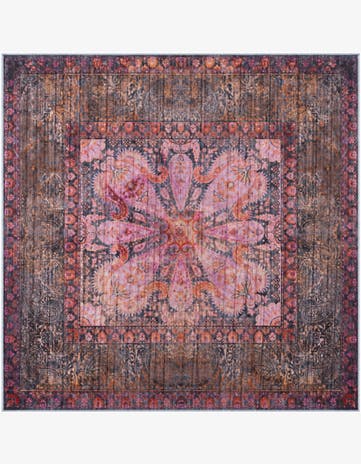 6' x 6' Alamosa · Paisley medallion rug, pink and charcoal