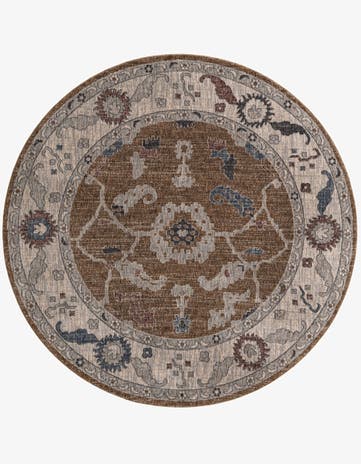 Almond Beige Eco Traditional Round Rug