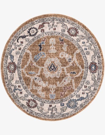 Almond Beige Eco Traditional Round Rug