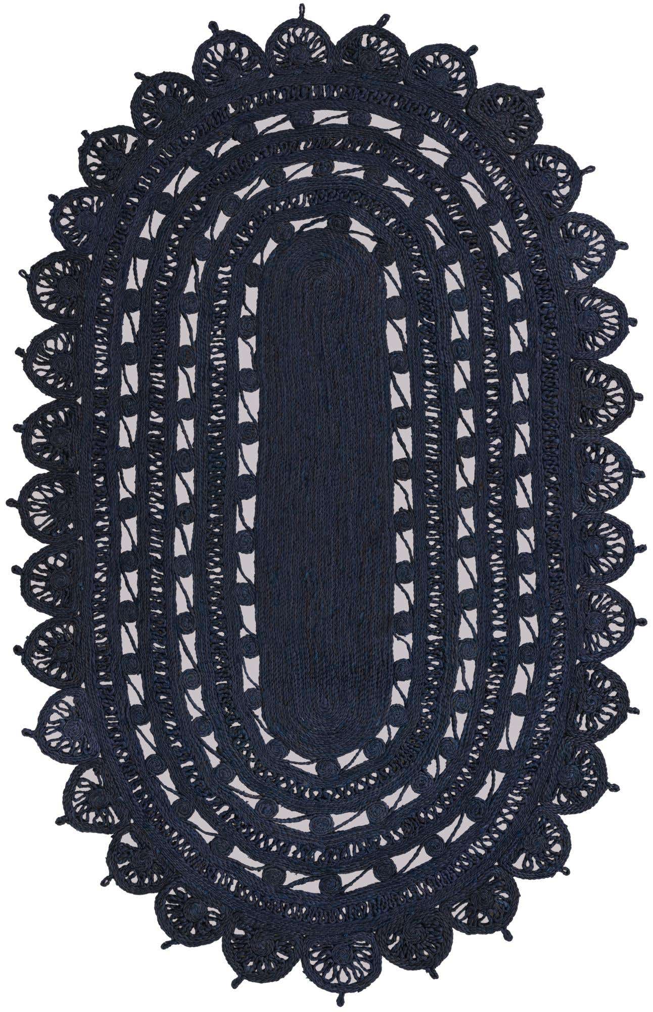 5' 1 x 8' Anise · Braided medallion Braided Jute Rug, navy blue