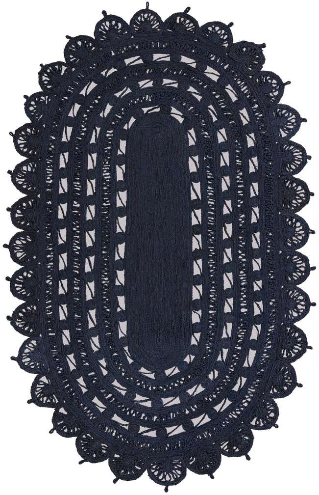 5' 1 x 8' Anise · Braided medallion Braided Jute Rug, navy blue