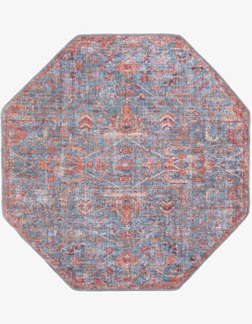 Antique Blue Washable Nostalgia Octagon Rug