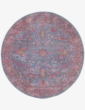 Antique Blue Washable Mangata Round Rug