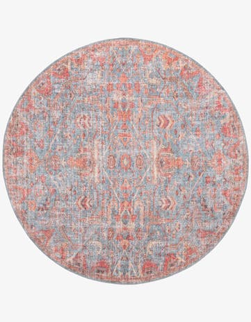 Antique Blue Washable Nostalgia Round Rug