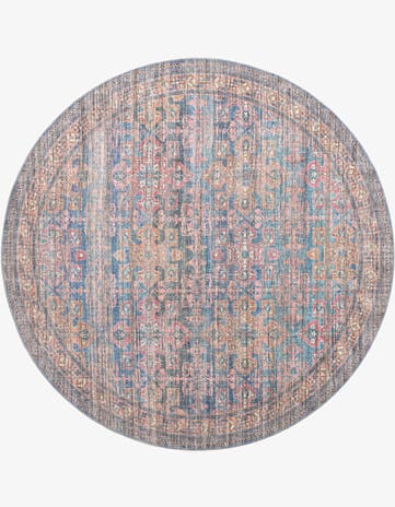 Antique Blue Washable Nostalgia Round Rug