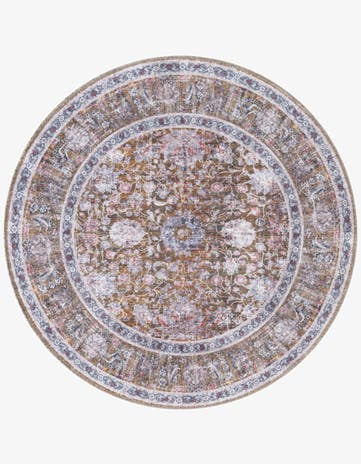 Antique Gold Washable Yara Round Rug
