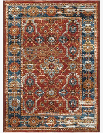 Antique Red Easy-Clean Traditional Indoor / Outdoor Rug