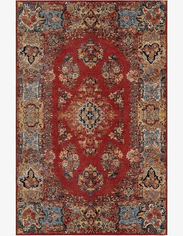 Antique Red Easy-Clean Traditional Indoor / Outdoor Rug