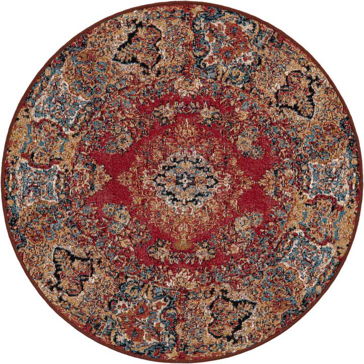 3' x 3' Easy-Clean Traditional Indoor / Outdoor Round Rug